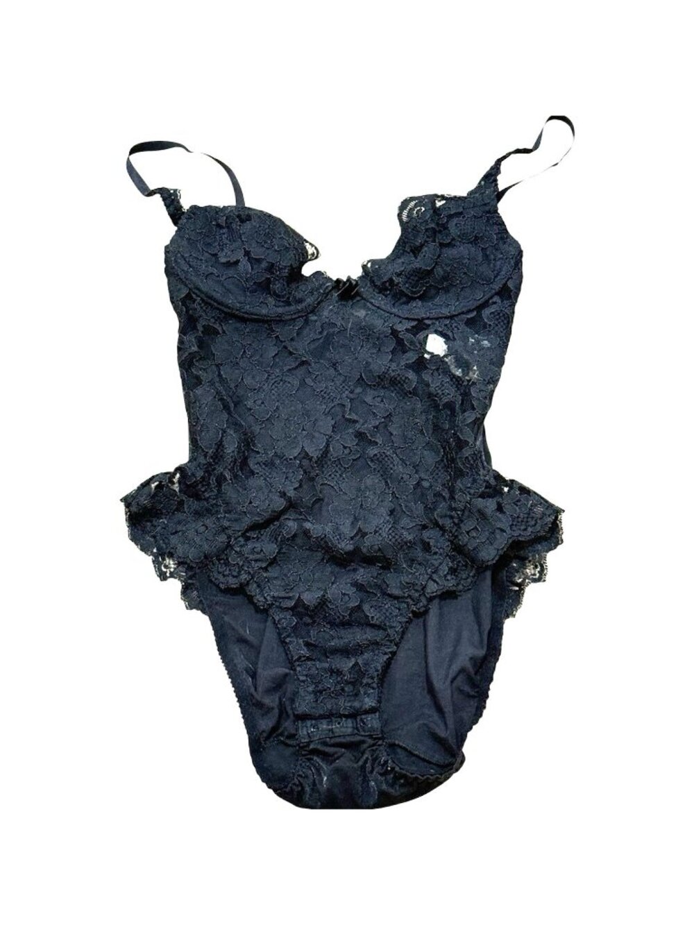 Victoria Secret Gold Label Black Lace Bodysuit Size 34 B Vintage